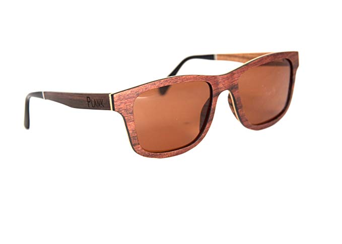 PLANK Eyewear Polarized Exotic Wood Striped Ebony, Maple, and Zebra Wood Sunglasses for Men and Women